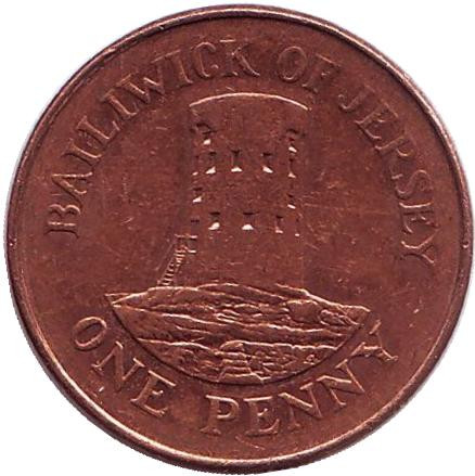 Монета 1 пенни. 2005 год, Джерси. Башня в Ле-Хок.