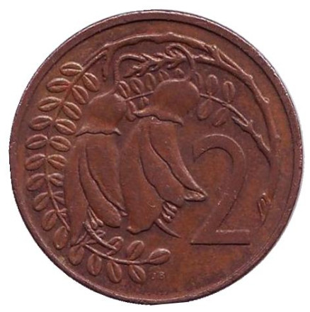 Монета 2 цента. 1980 год, Новая Зеландия. Цветки куаваи.