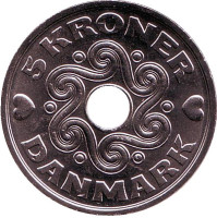 Монета 5 крон. 2016 год, Дания. 