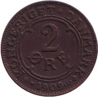 Монета 2 эре. 1909 год, Дания.
