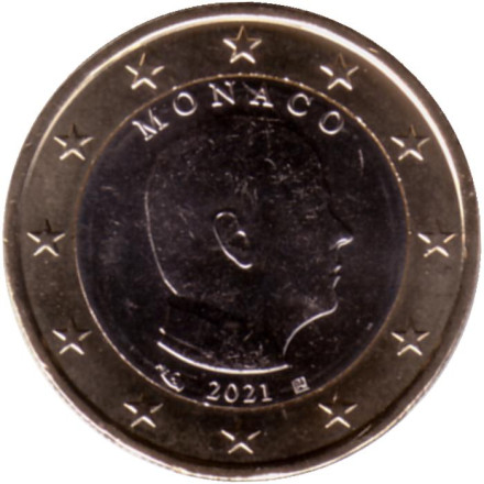 Монета 1 евро. 2021 год, Монако.