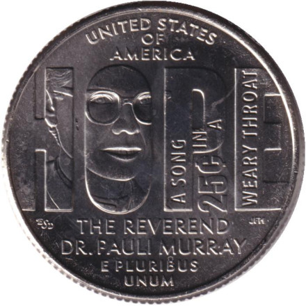 Монета 25 центов. 2024 год (P), США. Паули Мюррей. Серия "Американские женщины".