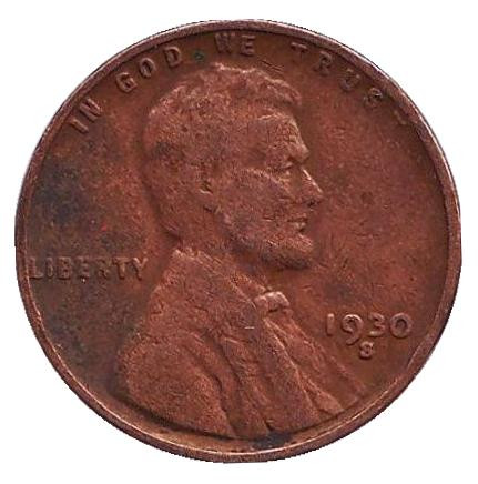 Монета 1 цент. 1930 год (S), США. Линкольн.