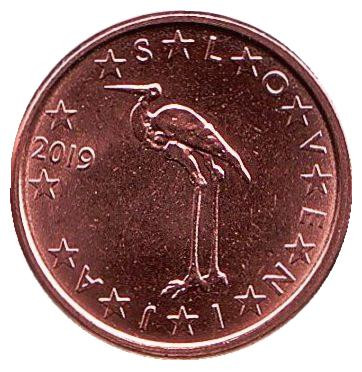 Монета 1 цент. 2019 год, Словения. Белый журавль.