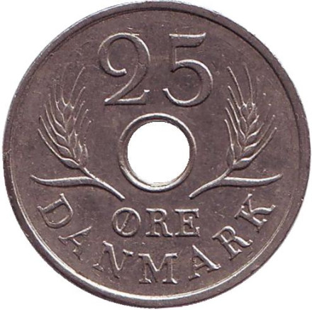 Монета 25 эре. 1969 год, Дания. C;S