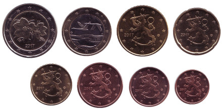 Набор монет евро (8 шт). 2017 год, Финляндия.
