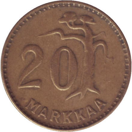 Монета 20 марок. 1952 год, Финляндия. Редкая!