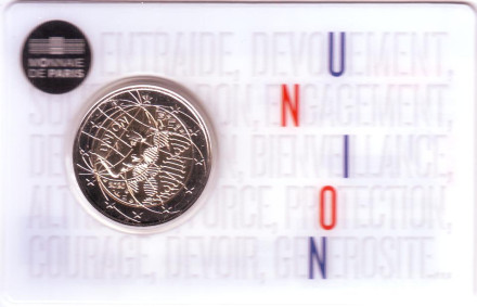 Монета 2 евро. 2020 год, Франция. "Union". Медицинские исследования.