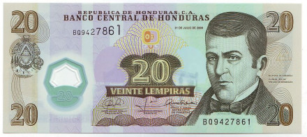 Банкнота 20 лемпир. 2008 год, Гондурас. Дионисио Эррера.