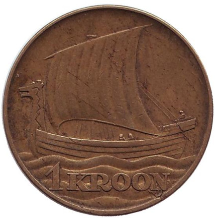 Монета 1 крона. 1934 год, Эстония. №2 Корабль викингов.