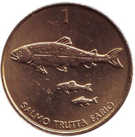 Ручьевая форель. Монета 1 толар. 2001 год, Словения.