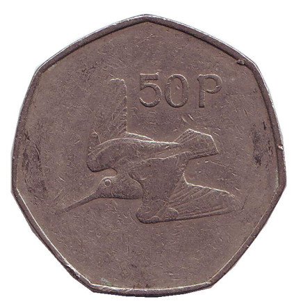 Монета 50 пенсов. 1970 год, Ирландия. Вальдшнеп (Лесной кулик).