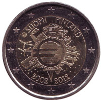 10 лет введения наличных евро. Монета 2 евро, 2012 год, Финляндия.