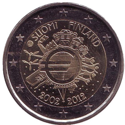 Монета 2 евро, 2012 год, Финляндия. 10 лет введения наличных евро.