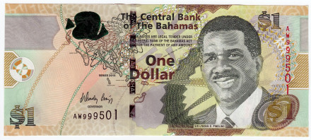 Банкнота 1 доллар. 2015 год, Багамы. Линден Пиндлинг.