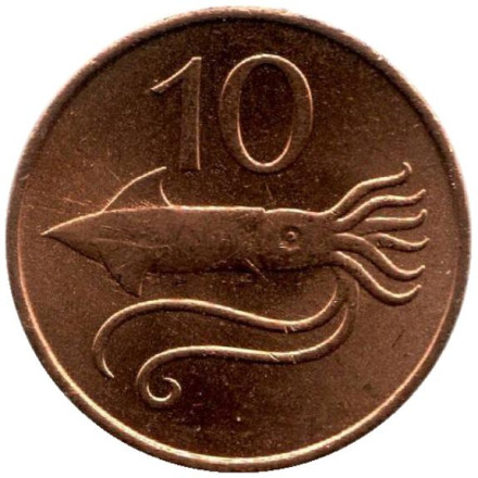 Монета 10 аурар, 1981 год, Исландия. Кальмар.