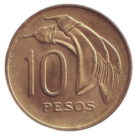 Монета 10 песо. 1969 год, Уругвай.