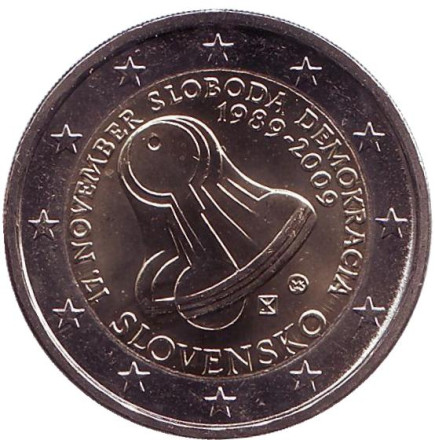 Монета 2 евро, 2009 год, Словакия. 20 лет с начала Бархатной Революции.