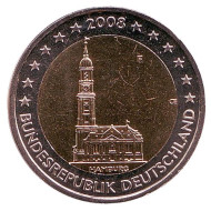 Монета 2 евро. 2008 год (F), Германия. (Старая карта на реверсе). Гамбург. Монета 2 евро. 2008 год (F), Германия. (Старая карта на реверсе). Гамбург.