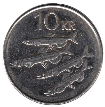 Монета 10 крон, 2004 год, Исландия. Рыбы.