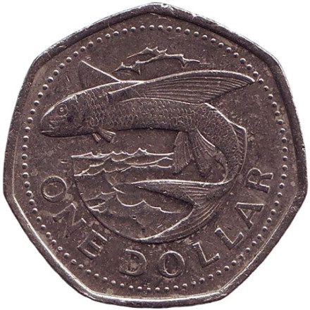 Монета 1 доллар. 1994 год, Барбадос. Летучая рыба.