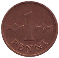 Монета 1 пенни. 1968 год, Финляндия.