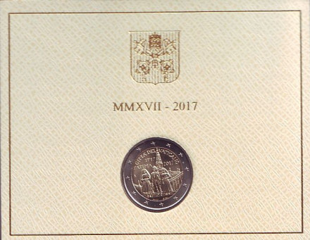 Монета 2 евро. 2017 год, Ватикан. 100 лет Фатимским явлениям Девы Марии.