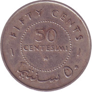 Монета 50 чентезимо. 1967 год, Сомали. Монета 50 чентезимо. 1967 год, Сомали.
