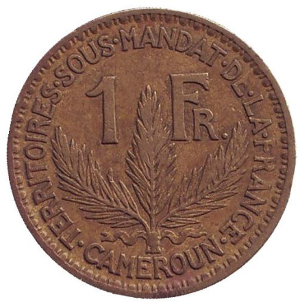 Монета 1 франк. 1925 год, Камерун.