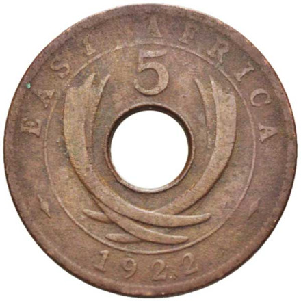 Монета 5 центов, 1922 год, Восточная Африка.