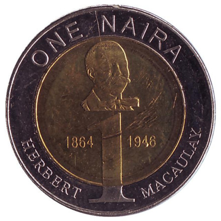 Монета 1 найра. 2006 год, Нигерия. XF-UNC. Герберт Маколей.
