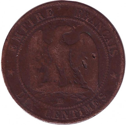 Монета 10 сантимов. 1853 год (BB), Франция. Наполеон III. Монета 10 сантимов. 1853 год (BB), Франция. Наполеон III.