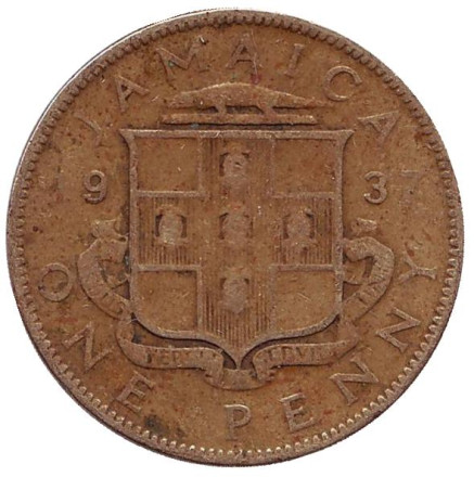 Монета 1 пенни. 1937 год, Ямайка.