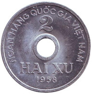 Монета 2 су. 1958 год, Вьетнам. aUNC. Монета 2 су. 1958 год, Вьетнам. aUNC.