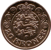Монета 20 крон. 2016 год, Дания.