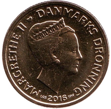 Монета 20 крон. 2016 год, Дания. Монета 20 крон. 2016 год, Дания.