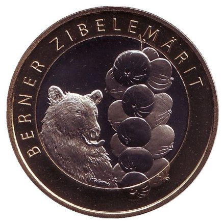 Монета 10 франков. 2011 год, Швейцария. Медведь. Бернский луковый рынок.