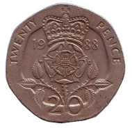 Монета 20 пенсов. 1988 год, Великобритания. Монета 20 пенсов. 1988 год, Великобритания.