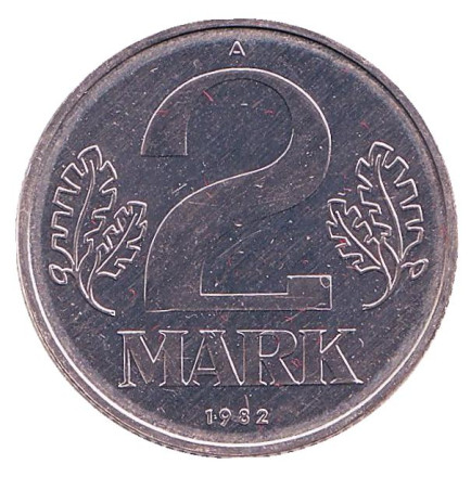 Монета 2 марки. 1982 год, ГДР. UNC.