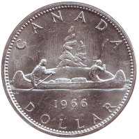 Каноэ. Монета 1 доллар. 1966 год, Канада. 