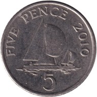 Монета 5 пенсов. 2010 год, Гернси. Парусники. Монета 5 пенсов. 2010 год, Гернси. Парусники.