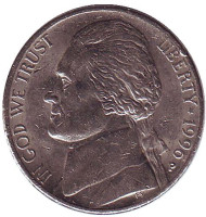 Монета 5 центов. 1996 год (P), США. Джефферсон. Монтичелло. Монета 5 центов. 1996 год (P), США. Джефферсон. Монтичелло.