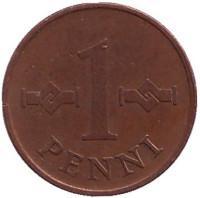 Монета 1 пенни. 1969 год, Финляндия.