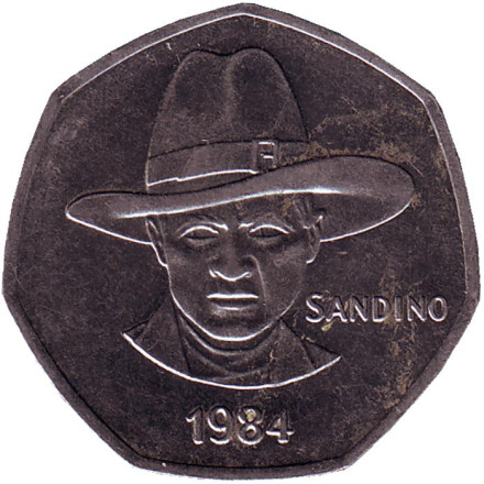Монета 5 кордоб. 1984 год, Никарагуа. Аугусто Сесар Сандино Кальдерон.