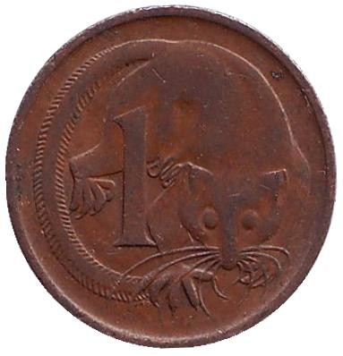 Монета 1 цент, 1974 год, Австралия. Карликовый летучий кускус.