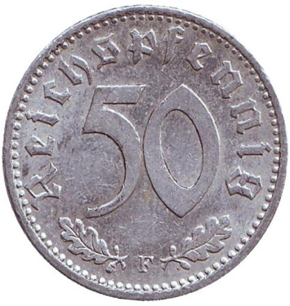 Монета 50 рейхспфеннигов. 1944 год (F), Третий Рейх (Германия).