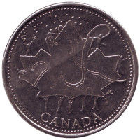 50-летний юбилей правления Елизаветы II. Монета 25 центов. 2002 год, Канада.