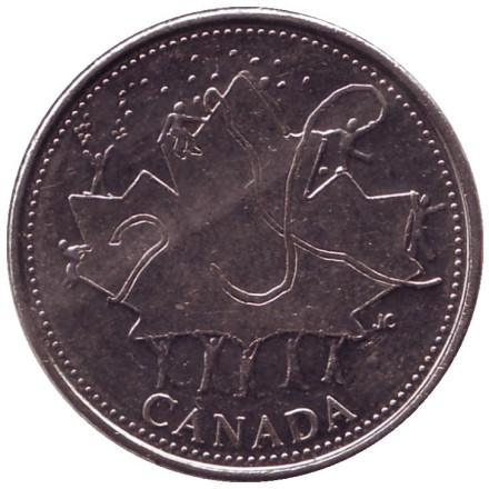 Монета 25 центов. 2002 год, Канада. 50-летний юбилей правления Елизаветы II.