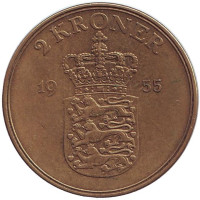 Монета 2 кроны. 1955 год, Дания. Фредерик IX. 