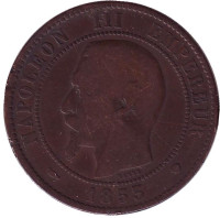 Наполеон III. Монета 10 сантимов. 1853 год (MA), Франция.